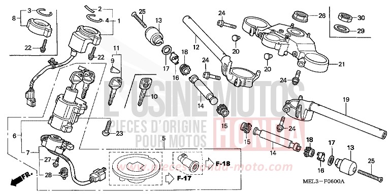 TUYAU DE GUIDON/PONT SUPERIEUR de CBR1000RR "Fireblade" BLACK (NH1E) de 2004